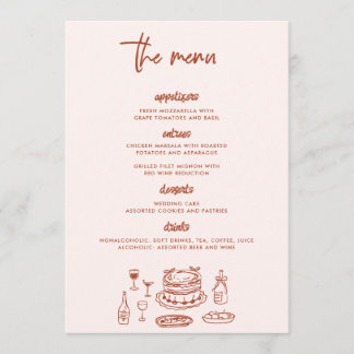 Menu Whimsical Doodle Food Drawing Wedding