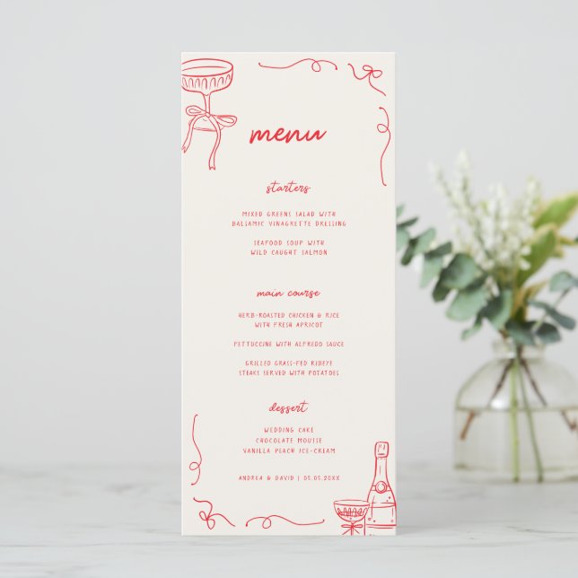 Menu Whimsical French Fun Engagement Party ou Mariage (Debout devant)