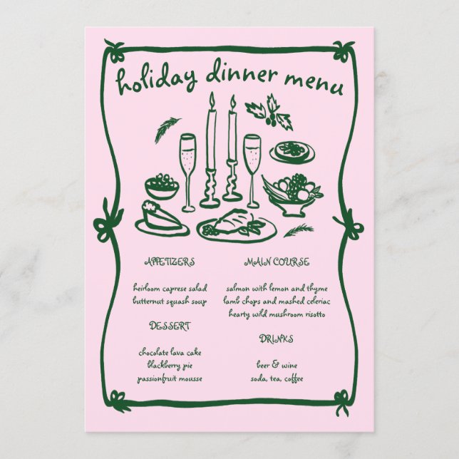 Menu Whimsical Girly Christmas Holiday Dinner Party (Devant)