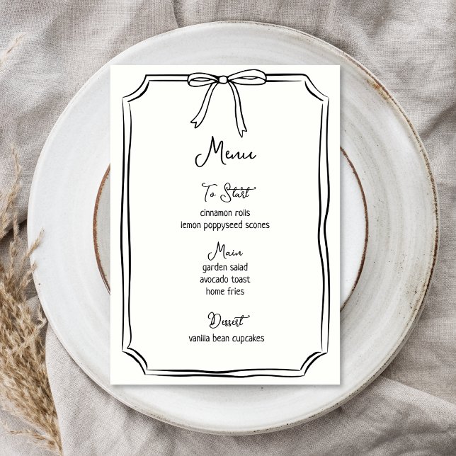 Menu Whimsical Main tiré Bow Girly Coquette Chic (Créateur téléchargé)