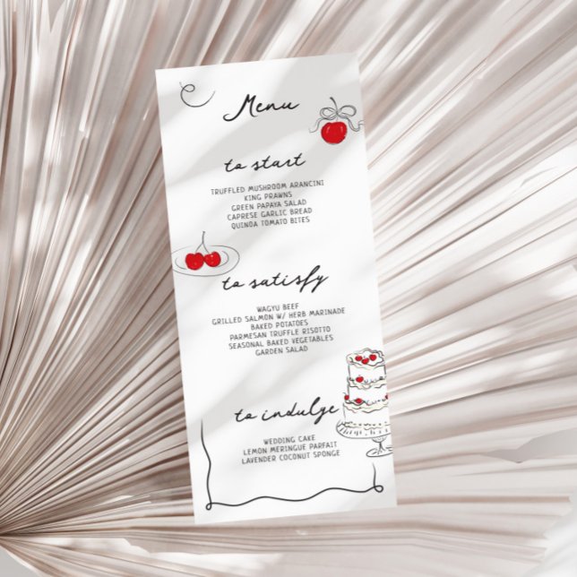 Menu Whimsical manuscrit cerise Mariage à thème (Créateur téléchargé)
