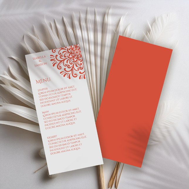 Menu Whimsical Orange Red Flourish Mariage (Créateur téléchargé)