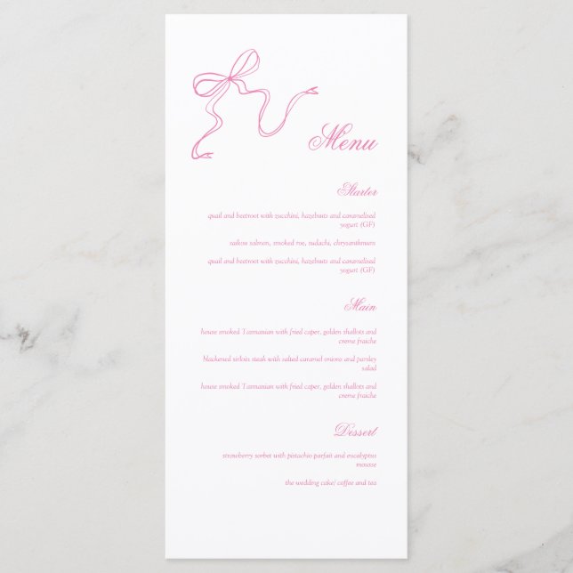 Menu Whimsical Rose Main dessinée Bow Baby shower  (Devant)