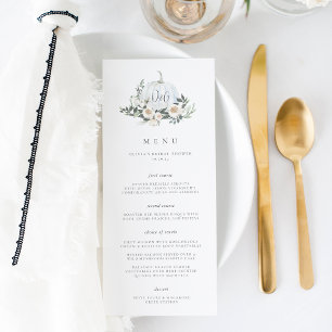 Menu White Automne Citrouille Green Monogram Événement