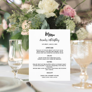 Menu white black custom party colour