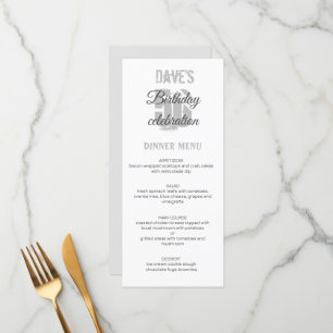 Menu White Grey Minimalist 50th Any Birthday Party