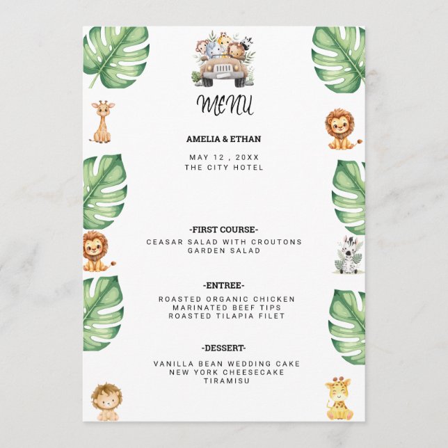 Menu Wild One Jungle Safari Birthday for Boys (Devant)