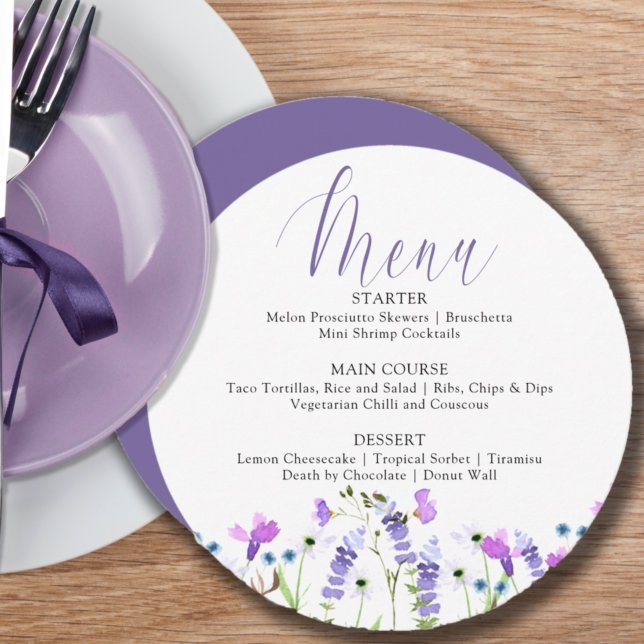 Menu Wildflower Wedding Shower Purple Wildflower (Créateur téléchargé)