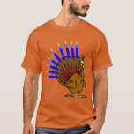 Menurkey Menorah Turkey T-Shirt<br><div class="desc">Celebrate Thanksgivukkah 2013 with this classic menurkey t-shirt! Featuring a funny cartoon turkey with a menorah for a tail. A Hanukkah Thanksgiving will not occur for another 77, 000 years! So grab this great keepsake for this once-in-a-lifetime-celebration. *Makes a great gift for Hanukkah AND Thanksgiving 2013 * Choose this cool...</div>