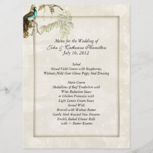 Menus chics de mariage de paon