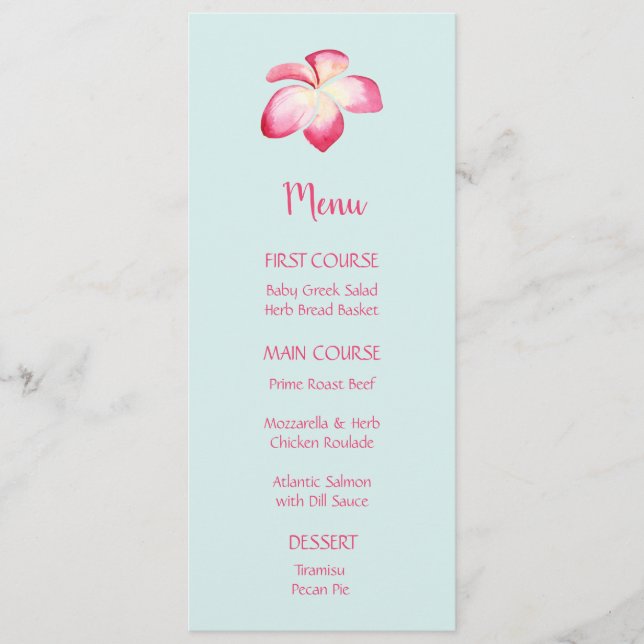 Menus d'aquarelle à fleurs de la Plumeria tropical (Devant)