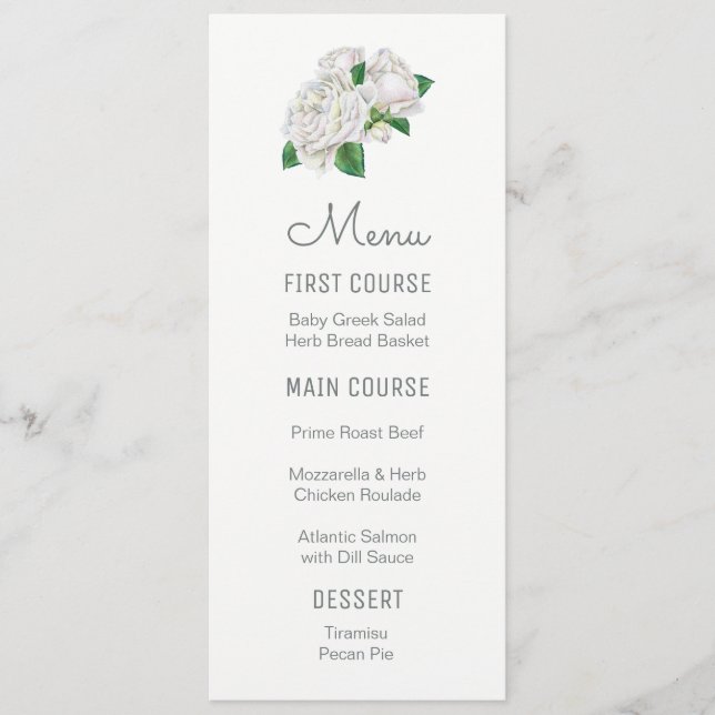Menus de fleurs d'aquarelle de Roses blanches (Devant)