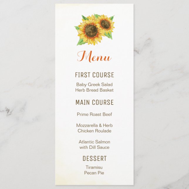 Menus de fleurs d'aquarelle des tournesols (Devant)