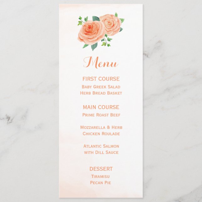 Menus de fleurs d'aquarelle Rose de pêche (Devant)