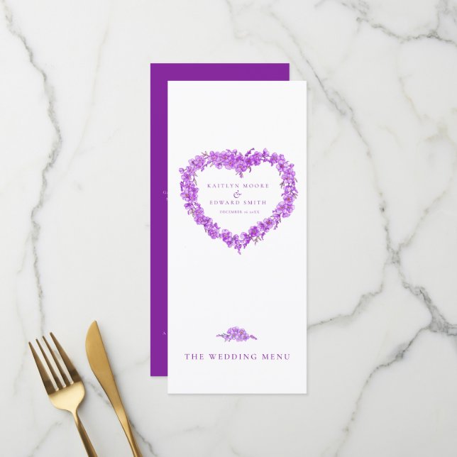 Menus de mariage blanc pourpre et pourpre pour ne  (Devant/Arrière en situation)