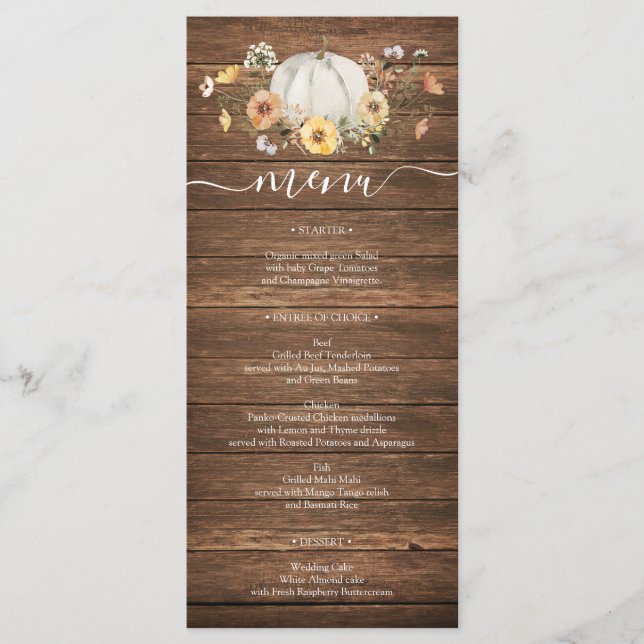Menus de Mariage Citrouille de récolte de fleurs (Devant)