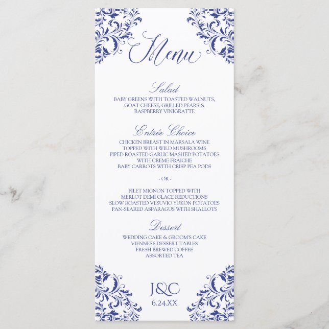 Menus de mariage élégant | Nadine (Royal Blue) (Devant)