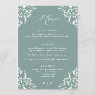 Menus de mariage élégants vert de mer vintage pour