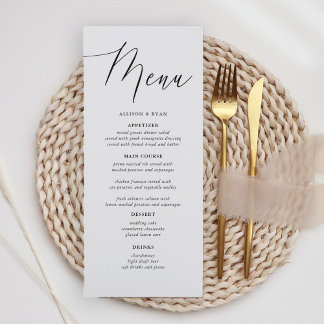 Menus de mariage rustiques à calligraphie simple