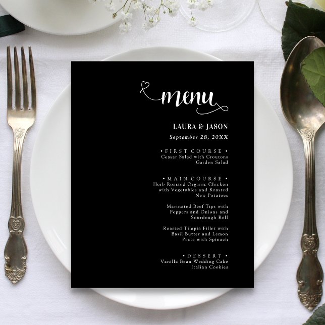 Menus de mariage rustiques avec calligraphie simpl (Créateur téléchargé)