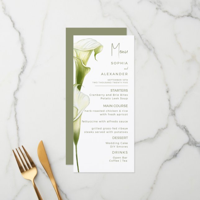 Menus for a modern wedding. (Devant/Arrière en situation)