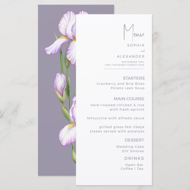 Menus for a modern wedding. (Devant / Derrière)