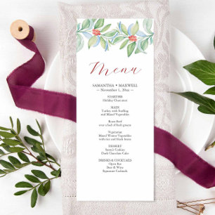 Menus Mariage de Noël Aquarelle Verdure