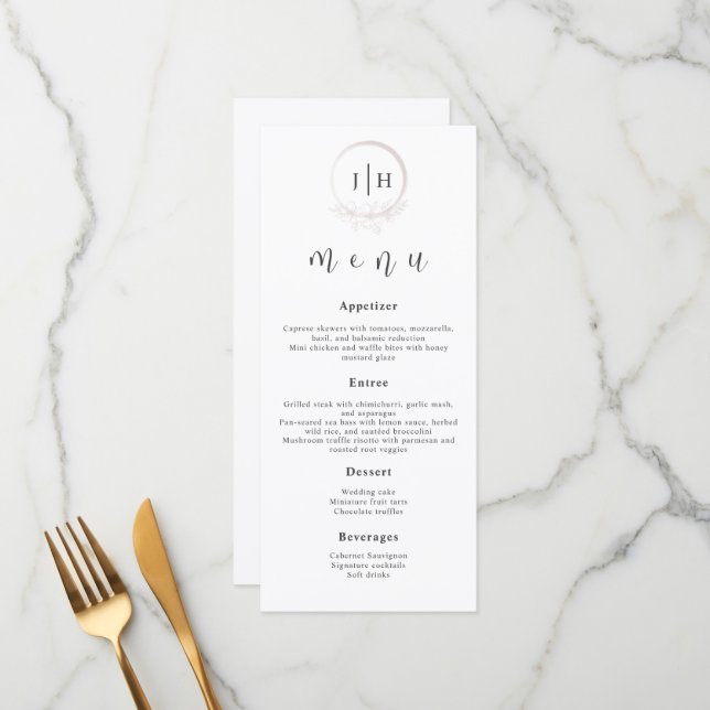 Menus Mariage noir et blanc minimes de Bohême (Devant/Arrière en situation)