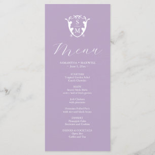 Menus mariage Simple Monogram Crest Lilac