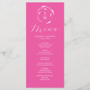 Menus mariage simple Monogramme Fuchsia rose