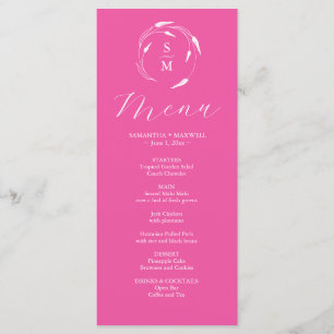 Menus mariage simple Monogramme Fuchsia rose