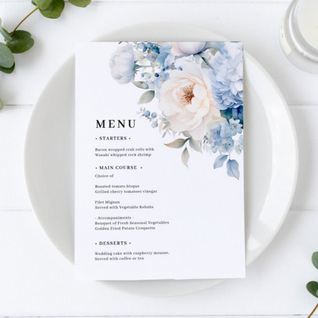 Menus Mariages de fleurs bleues et blanches (Créateur téléchargé)
