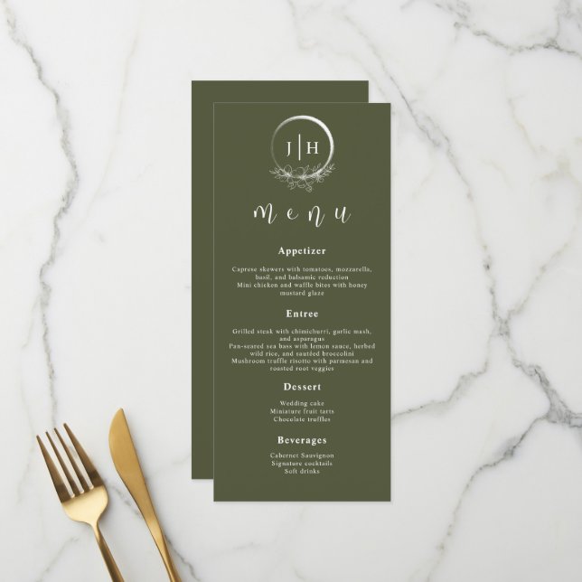 Menus Mariages minimaux d'olive bohème (Devant/Arrière en situation)