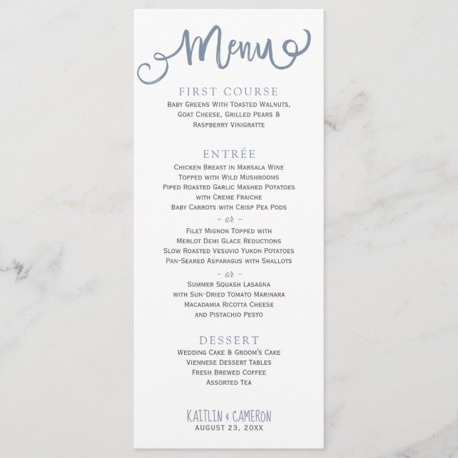 Menus Mariages modernes | Typographie (Dusty Blue) (Devant)