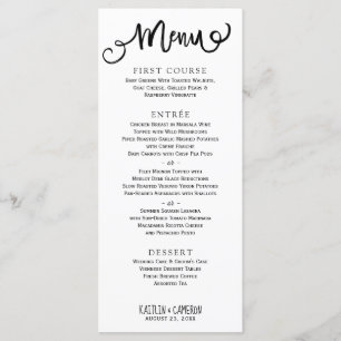 Menus Mariages modernes   Typographie rustique (No