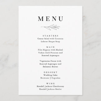 Menus minimalistes Mariages par PAPER & LACE
