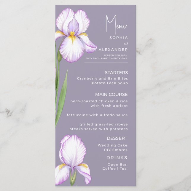 Menus pour un mariage moderne. (Devant)
