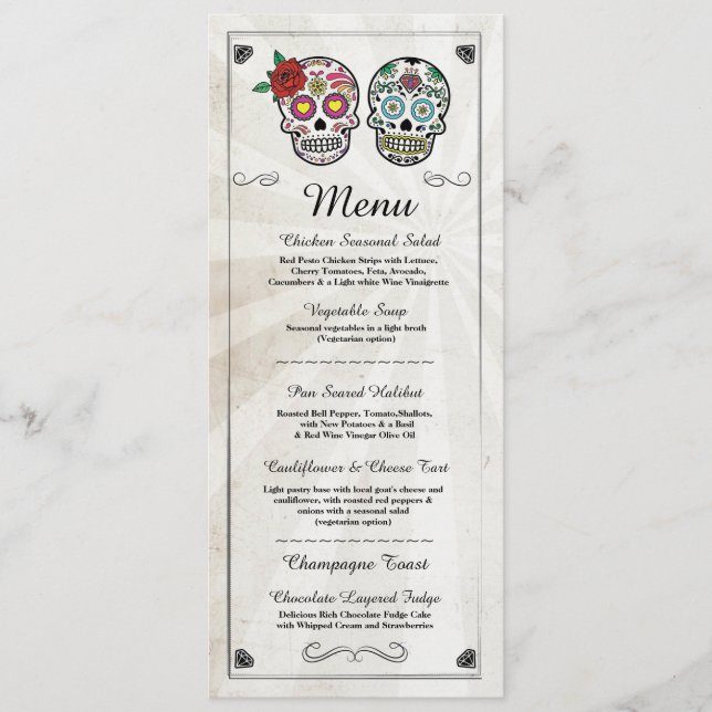 Menus rustiques de crânes de sucre de réception de (Devant)