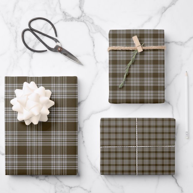 Menzies Brown Tartan Scottish Plaid Wrapping Paper Sheet (Front)