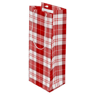 Menzies tartan red white plaid wine gift bag