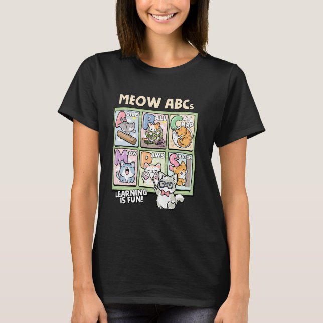 Meow ABCs  Cute Cat Alphabet Learning Design T-Shirt (Front)