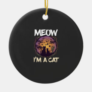 Meow Am Cat Halloween Night Witch Pumpkin_1 Ceramic Ornament