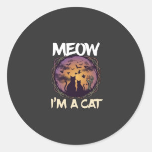 Meow Am Cat Halloween Night Witch Pumpkin_1 Classic Round Sticker