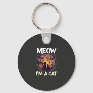 Meow Am Cat Halloween Night Witch Pumpkin_1 Keychain