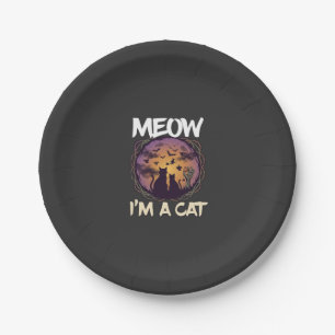 Meow Am Cat Halloween Night Witch Pumpkin_1 Paper Plate