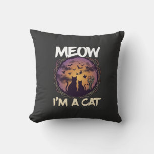 Meow Am Cat Halloween Night Witch Pumpkin_1 Throw Pillow