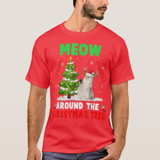 Meow Around Christmas Tree Santa Reindeer Cat  T-Shirt