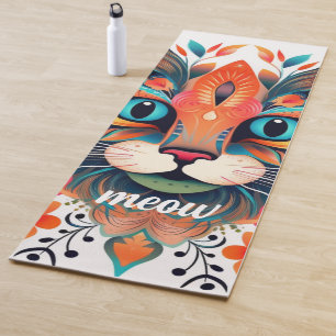 Meow Asanas: Blue Red Floral Cat Lover's Yoga Mat