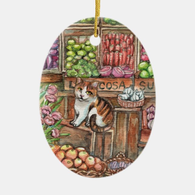 Meow at the Market Ceramic Ornament (Front)