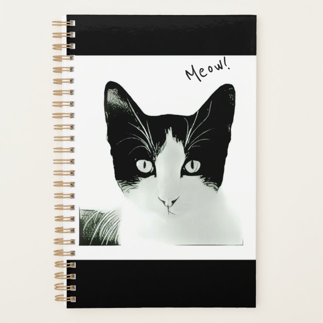 Meow Black and White Cat Kitten Sketch Planner (Front)